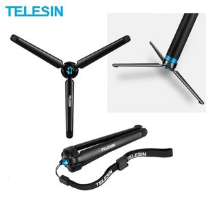 Tripodlar Telesin alüminyum alaşım katlanabilir tripod, GoPro Kahraman için 1/4 vidalı el kayışı ile 10 9 8 7 6 5 4 Insta360 Osmo Action Camera