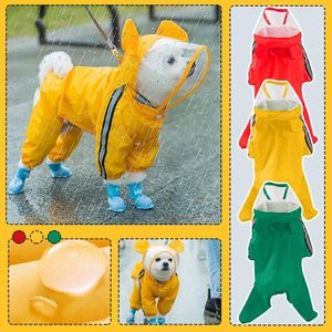 Dog Apparel Cute Pet Raincoat Body Covered With Hood Reflective Double Waterproof Bear-Shaped Hooded Cape Supplies