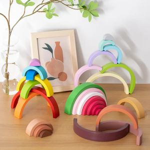 Wooden Rainbow Blocks Childrens Educational Arch DIY Puzzle Building Combination Stacking Early Education Toys Ornaments 240110