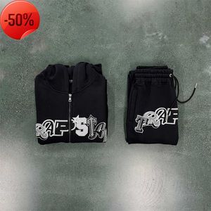 UK Trapstar Tracksuit Mężczyźni Widcard Zip-Black /Monochrome 1 Najwyższej jakości haftowane kobiety z kapturem spodni Eu rozmiar XS-xl