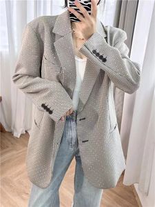 Autumn French S Temperament Sequin Houndstooth Blazer Women Fashion Single Breasted Long Sleeve Loose Office Lady Lady Coat 240104