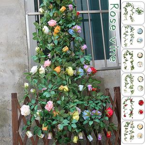 Fiori decorativi 2M (6,5 piedi) Fiore di rosa artificiale Vite Panno di seta Edera finta Pianta Ghirlanda Forniture per feste Decorazione della parete del giardino di casa