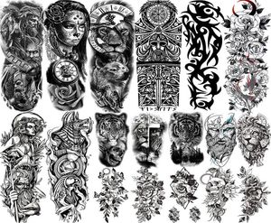 Full Arm Temporary Tattoos Sleeve For Men Women Realistic Fake Tatoos Warrior Lion Tiger Flower Tatoo Sticker2499049