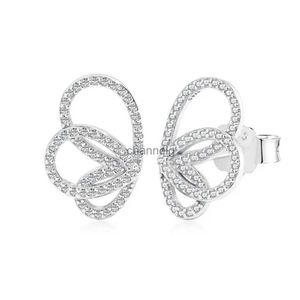 Stud S925 Pure Silver Ear Stud Light Luxury Zircon Inlaid Butterfly Shape Line Sense High Grade mode mångsidiga smycken Kvinnor YQ240110