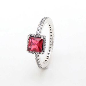 2024 Designer Pandoraring Dora's Band Rings S925 Silver Jiamei Red Square Zircon Personalized Creative Full Diamond Ring Gift Female