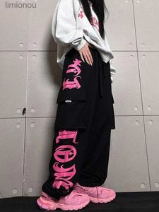 Women's Pants Capris HOUZHOU Y2K Cargo Pants Women Retro Pink Printed Trousers Fe Personality Street Hip Hop Loose Casual Dancing Sports HarajukuL240110