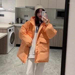 Frauengrabenmäntel 2024 Mantel Frauen Winterjacke Orange Baumwolle Mittellange Parkas Verdickte Lose Jacken Frau Kleidung Koreanisch