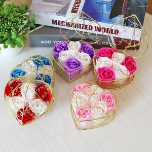 Decorative Flowers Artificial Rose Soap Flower Scented Petal Heart Iron Basket Valentine's Day Wedding Anniversary Gifts Fake
