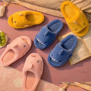 Chinelos de inverno tubarão mulheres bonito pele quente sapatos de algodão plana casa interior casa casual senhoras gota 220913 entrega acessórios dh2sn