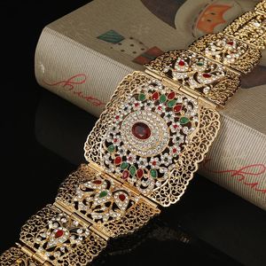 European Style Exquisite Rhinestone Gold Color Belt Hollowed-Out Flower Crystal Caftan Belly Chain Lady Metal Belt Gift 240110