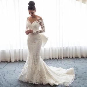 Dresses 2 Pieces Wedding Dresses Detachable Train 2022 Elegant Long Sleeve Mermaid White Bride Dress Boho Robe De Mariee Sukienki