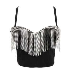 Camis 2021 Sexy Tassel Rhinestone Nightclub Push Up Bralette With Built In Bra Cropped To Wear Out Corset Tops Female Camis Crop Top