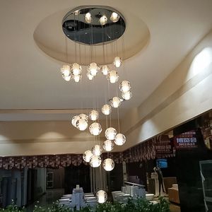 Lampadari a sospensione per scale Modern Villa Cavo lungo Lampada a sfera in cristallo sospesa per bar ristorante Decorativo per interni