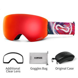 Copozz Manyetik Profesyonel Kayak Goggles UV400 Koruma Anti-Fog Ski Gözlük Erkekler Kadınlar Hızlı Değişim Lens Snowboard Goggles 240109