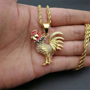 Collier Necklace Golden Color 14k Yellow Gold Gallic Rooster Pendant Necklaces For Men/Women Iced Out Bling French Jewelry Gift