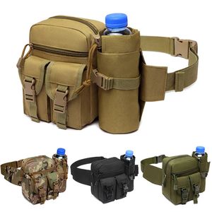 Outdoor Waist Bag Men Tactical Water Bottle Waterproof Molle Camouflage Hunting Hiking Climbing Nylon Mobile Phone Belt Pack 240109