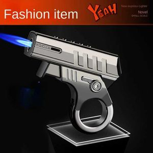 Gun Type Cigarette Lighter Metal Windproof Torch No Gas Lighter Flint Unusual Lighters Smoking Accessory Butane Gadgets for Men