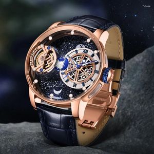 Relógios de pulso Hanboro moda na moda masculina relógio de pulso mecânico luminoso grande mostrador pulseira de couro negócios elegante homem relógios