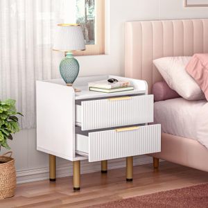 Furnicare White Nightstand, Modern Bedside Tables with 2 Drawers, Small Night Stand with Storage, Waveform Panel Wood End Table Sofa Side Table for Living Room, Bedroom