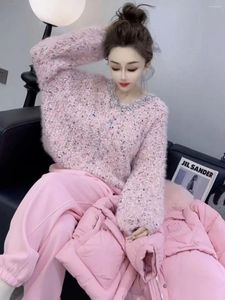 Kadın Sweaters Kadın Tiftik Pırlanta Boncuk V Yez Kazak Renkli Polka Dot Yün Örme Krallık Kış Sonbahar Uzun Kollu Yumuşak Sıcak Jumper