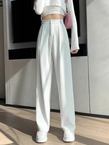 Casual High Waist Loose Wide Leg Pants for Women Spring Autumn Female FloorLength White Suits Ladies Long Trousers 240119