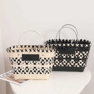 Totes Borsa tessuta a mano con trama scozzese bianca nera nuovo cesto di verdure portatile color panda shopping di nicchia borse da donna eleganti