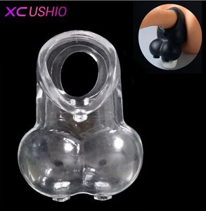 Male Scrotum Bound Penis Rings Chastity Cage Scrotal Ball Stretcher Bondage Time Delay Cock Cage Penis Sleeve Sex Toys for Men 0708629243