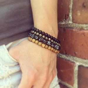 Bracelets New Yoga Mala Wrist Be Grounded Snowflake Black Onyx Pyrite & Serpeggiante Jasper Bracelet Set Men Stacking Bracelets Sets