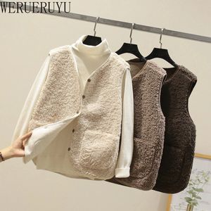 Lammwolle warme Westen für Frauen koreanische Mode Herbst Winter ärmellose Tops elegante Taschen Strickjacke Jacken Frau Kleidung 240110