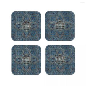 Tapetes de mesa mandala-mármore azul e ouro conjunto de tapete de café de 4 placemat copo talheres acessórios de decoração almofadas para cozinha em casa