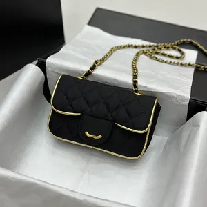 Designer Mulheres Mini Dois Tons Clássico Flap Bag 14cm Borda Dourada Tecido de Algodão Couro Patchwork Golden Hardware Lock Matelasse Chain Luxo Batom Maquiagem Chave Bolsa