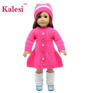 4 pcs 18 inches american girl doll clothes red sweater dress with hats for child party gift toys18 inches Doll Clothes Accessori7508547