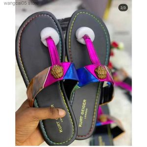 Chinelos KURT G Flip-flops marca de luxo casual festa 2023 verão nova emenda arco-íris moda praia férias personalidade sandálias t240110