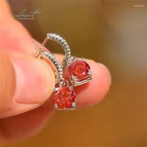 Orecchini pendenti Inbeaut Classico Argento 925 Totale 2 Ct Eccellente Taglio Smeraldo Passato Prova di Diamante Testa di Mucca Rossa Moissanite Goccia Gioielleria Raffinata