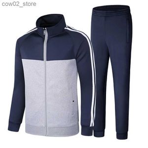 Men's Tracksuits 2023 Mens Jogging Two Pieces Running Set Jacket+ Pants Soccer Tracksuits Male GYM Autumn Cotton Solid Color Sportswear Men Q230110