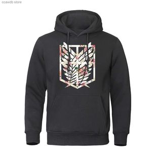 Men's Hoodies Sweatshirts Attack On Titan Pink Rose Printed Hoodies Mens Pocket Autumn Street Clothes Pullover Loose Streetwear Fleece Hip Hop Men Hoodies T240110