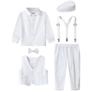 Детские крестильные костюмы Комплект одежды для крещения малышей Белые комплекты церковной одежды для мальчиков Свадебная официальная одежда 4 шт. 240109