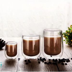 Wine Glasses YWDL Heat Resistant Double Wall Glass Cup 250/350/450ml Milk Coffee Water Cups Transparent Drinkware Mug Set Gift