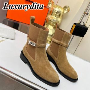 Botas longas femininas de grife de alta qualidade, sola grossa de luxo, salto alto, perna, botas Martin, couro da moda, botas acima do joelho, meias acima do joelho, bota Chelsea, salto H YMHM 18A