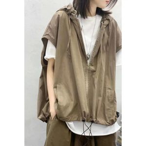 Jackets Cotton Linen Vest Retro Clothes Solid Color Woman Jacket Summer Loose Large Size Thin Zipper Pocket Jackets for Women Hooded Top