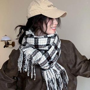 Scarves Winter Plaid Scarf Fashion Soft Warm Cashmere Shawls Retro Thickened Long Fringe Women