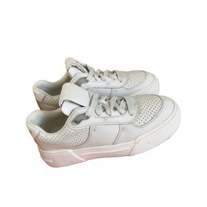 European goods thick-soled small white shoes female leather letters 2024 spring new lace-up do old small dirty shoes cow leather plate shoes