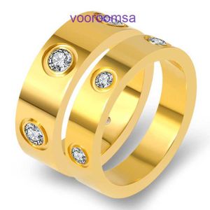 Högkvalitativ utgåva ringar Light Luxury Carter Titanium Steel Full Couple Ring Stainless White Diamond Inlaid Wide and SMRAR i Original Box