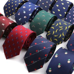 Novidade gravatas skinny masculinas animal frutas patten vermelho azul jacquard gravatas para festa de casamento ternos de negócios uso diário cravat presente 240109