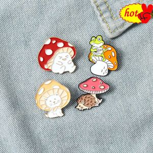 Niedlicher Pilz, Katze, Frosch, Igel, Emaille-Pin-Brosche, Cartoon-Motiv, für Damen und Herren, Jeansjacken, Anstecknadeln, Rucksack-Abzeichen, Kindermode, Schmuck