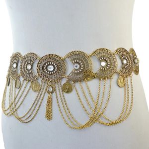Gypsy Afghan Coin Ethnic Waist Belly Chains Hollow Moon Crystal Flower Long Tassel Moroccan Belts Indian Sexy Body Chain Jewelry 240110