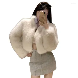 Women's Fur Korean Fashion Girls Faux Coats Stand Collar Long Sleeves Office Lady Design Short Cut Coat Women