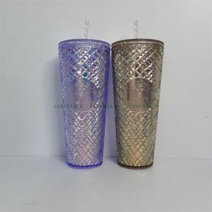 Starbucks Double Champagne Cup Słomka Kupek 710 ml Tubllers Syrenka Plastikowa zimna wodna kawa kubek kubek prezentowy Pink214f