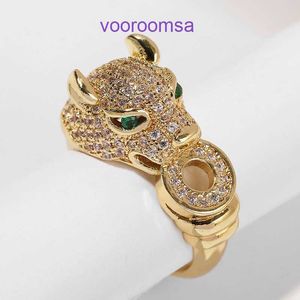 High Quality Carter 18k Gold Holiday Gift Ring Jewelry New full diamond leopard head ring internet celebrity personalized luxury money With Original Box