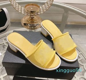 Leather Mid Heel Sandals Party Women Chan letter printed Classic slippers block chunky heels slipper Designer Sexy Heels sandal Woman slides dress Shoes